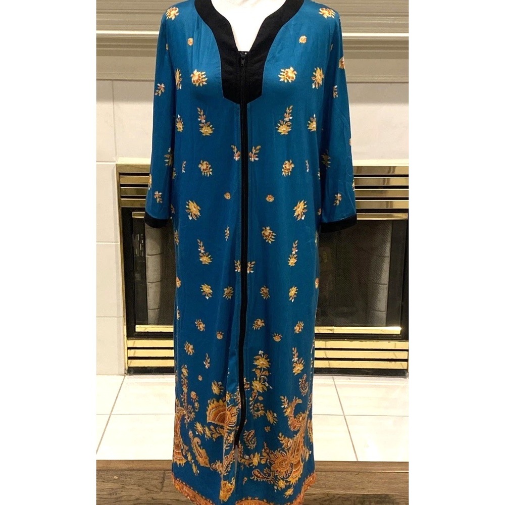 Bloggerlove Teal Mumu Kaftan‎ Maxi Zip Pockets 3/4 Sleeve Womens  Med Stretch